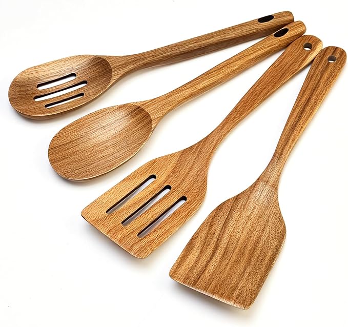 Acacia Wooden Cooking Utensils Kitchen Spatula Wood Slotted Spoons for Cooking Turner Non Toxic Serving Utensils Set Large Stirring Mixing Spoon Kitchen Tool Gadgets Wood Spatula for Cooking Spoons