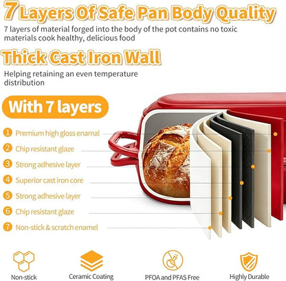 Mini Double Dutch Oven For Sourdough Bread Baking, 2.2QT Enameled Cast Iron Dutch Oven Pot With Lid, Non Stick Dual Round Bread Loaf Pan, 500°F Oven Safe, Sourdough Baking Pan For Homemade Baking