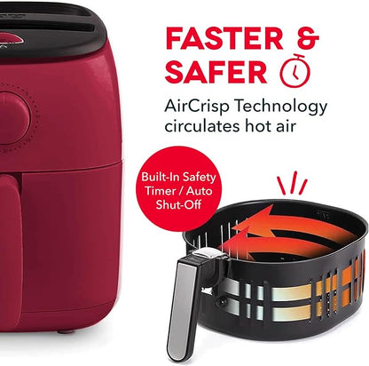 Dash Tasti-Crisp™ Air Fryer - AirCrisp® Technology - Compact Design with Adjustable Temperature Control - Nonstick Fry Basket & Auto Shut-Off Feature - 2.6 Quarts - Red