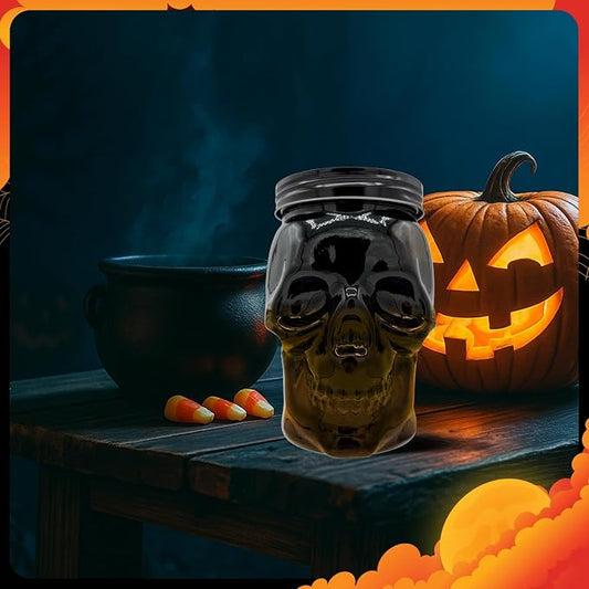 DURA LIVING Set of 2 Skull Mason Jar Glasses with Lids | 42oz Reusable Halloween Drinking Glasses | Unique Skull Décor, Storage, & Canning Jars for Parties & Gifts
