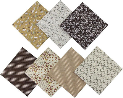 7PCS Different Patterns Printed Cotton Fabric Squares 50 cm x 50 cm Handmade Craft Cloths Bundle for Sewing Patchwork, Quilting, DIY Scrapbooking Tissue (Brown)