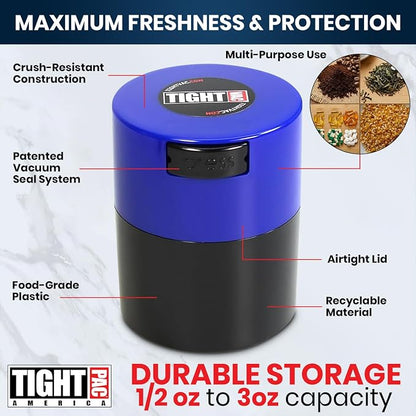 Tightvac - Premium Airtight Herb Storage Container - Holds ½ oz to 3 ounces - Keep Your Herbs and Dry Goods Fresh and Flavorful. Black Blue
