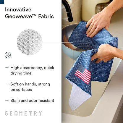 GEOMETRY Tea Towels – Patriotic Collection – Quick-Dry, Ultra-Absorbent, Reusable Microfiber Kitchen Towels for Drying & Cleaning - Old Glory - 2 Pack