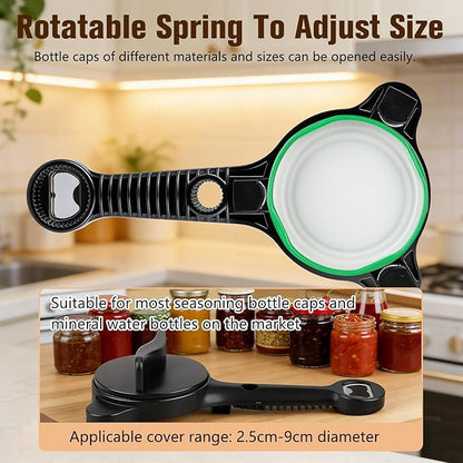 Multi-Functional Retractable Jar & Bottle Opener, Magnetic Stainless Steel Can Opener with Ergonomic Handle, Friendly Kitchen Gadget (black)