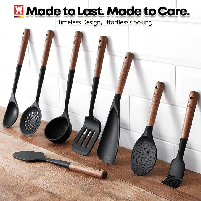 WAGENSTEIGER Silicone Slotted Large Spatula: Cooking Turner with Wooden Handle for Flipping and Lifting, Heat Resistant Cookware, BPA Free, Protects Surfaces with Gentle Head Design
