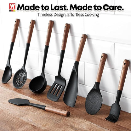WAGENSTEIGER Silicone Slotted Large Spatula: Cooking Turner with Wooden Handle for Flipping and Lifting, Heat Resistant Cookware, BPA Free, Protects Surfaces with Gentle Head Design