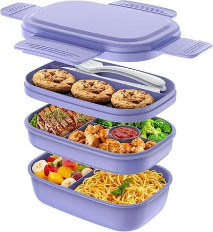HOMETALL Stackable Bento Box for Adult Kids, Large Capacity 1900ml , Leak-Proof Lunchbox Containers with Utensil Set for Dining Out, Work, Picnic, School