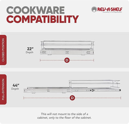 Rev-A-Shelf Steel Wire Pullout Drawer Organizer Shelf for Kitchen Cabinets, Slide Out Storage Basket, Min Opening Width of 11.5" W, 12" x 22", 5WB1-1222CR-1