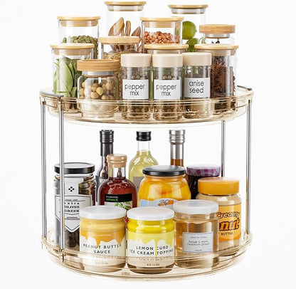 LAMU 2 Tier Lazy Susan Turntable Organizer 10.6'' Rotating Spice Rack Organization for Cabinet, Kitchen, Pantry, Countertop, Bathroom, Vanity, Medicine Cabinet Organizer, Amber