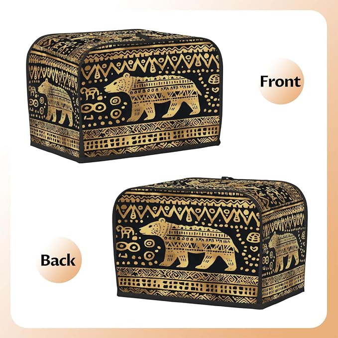 4 Slice Golden African Bear Toaster Cover Waterproof Dust Fingerprint Bread Machine Cover Washable Kitchen Appliance Protector For Home Kitchen Bakeware Table Decor Women Gifts