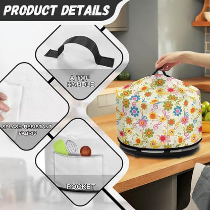 Floral Music Notes Slow Cooker Dust Cover Compatible with 6-8 qt Crock for Pot Oval Slow Cooker Cover Dustproof Kitchen Appliance Accessories