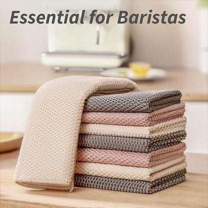 Barista Towels 12 Pack, Extra Thick Microfiber Coffee Cleaning Cloths for Espresso Machines, Steam Wands & Countertops – Essential Coffee Bar Accessories, 12”x12”
