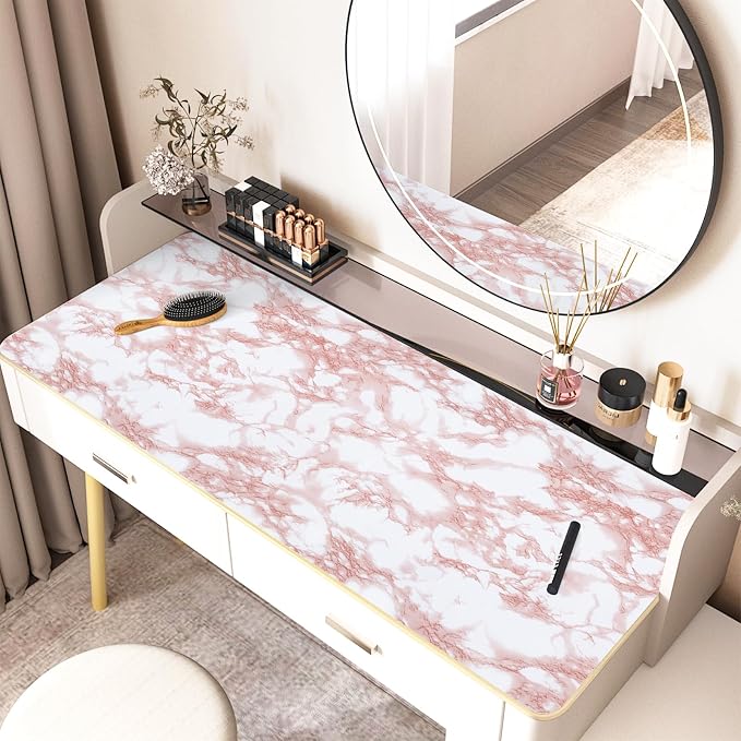 practicalWs White/Pink Marble Contact Paper Granite Peel and Stick Countertops Self-Adhesive Wallpaper Cabinets Drawer Shelf Wall Crafts Wall Paper Decorations 17.7 in x 196.8 in