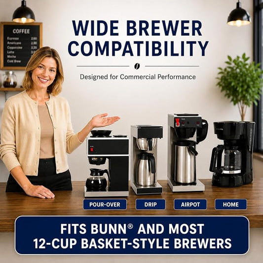 Pine & Pebble® 12-Cup Large Commercial Coffee Filters, 500 Count | Tall-Walled Basket Style (9.84" x 4.33") | No Grounds, No Mess | Fits BUNN & Standard Coffee Makers | Bulk for Cafés & Offices