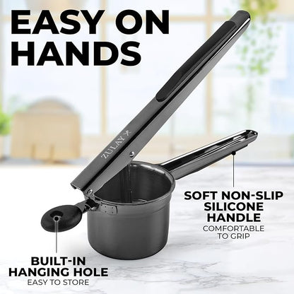 Zulay Kitchen Premium Large 15oz Potato Ricer, Heavy Duty Professional Stainless Steel Potato Masher and Ricer Kitchen Tool, Press and Mash Kitchen Gadget - Metallic Black