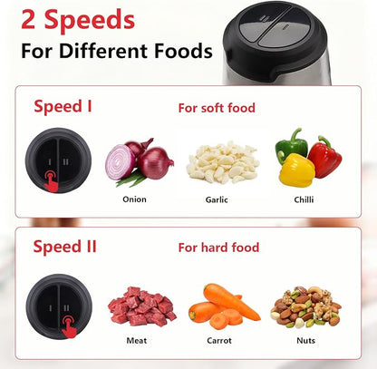 Liebe&Lecker Food Processor, Meat Grinder with 2 Bowls 8 Cup and 8 Cup, Food Chopper Electric Vegetable Chopper with 4 Large Sharp Blades for Fruits, Meat, Vegetables, Baby Food, Nuts, 2 Speed.