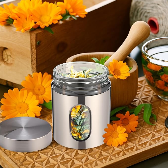 Mimorou 3 Pcs Stainless Steel Canister Set with Glass Windows Visible Storage Jars Silver Kitchen Canister Set for Pasta Flour Oat Sugar Container, Kitchen Tools, Housewarming Gifts (20 oz)