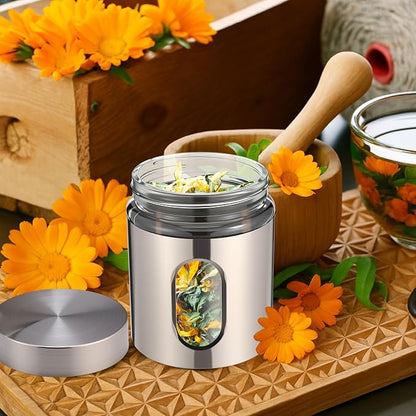 Mimorou 3 Pcs Stainless Steel Canister Set with Glass Windows Visible Storage Jars Silver Kitchen Canister Set for Pasta Flour Oat Sugar Container, Kitchen Tools, Housewarming Gifts (20 oz)
