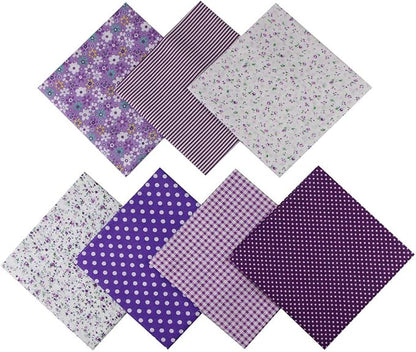 7PCS Cotton Fabric Squares 50 cm x 50 cm Different Patterns Printed Handmade Craft Cloths Bundle for Sewing Patchwork, Quilting, DIY Scrapbooking Tissue (Purple)