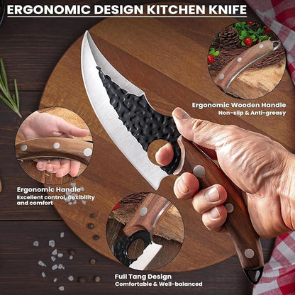 MDHAND Chef Knife - Hand Forged Kitchen Knife, High Carbon Steel Butcher Knife for Meat Cutting, Japanese Chef Knives for Camping, Outdoor, BBQ, Gifts for Men