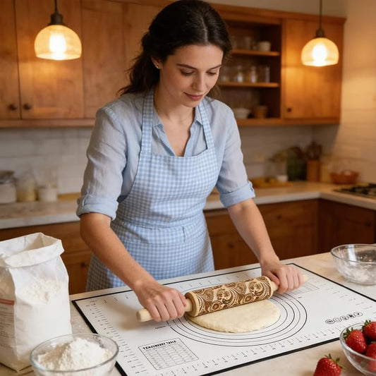 Classic Wood Rolling Pin, Wooden Rolling Pins for Baking Silicone Mat Set, Rolling Pins for Baking, Fondant Roller for Pie Crust Cookies Pizza Dough and Bread, 13.78Inch