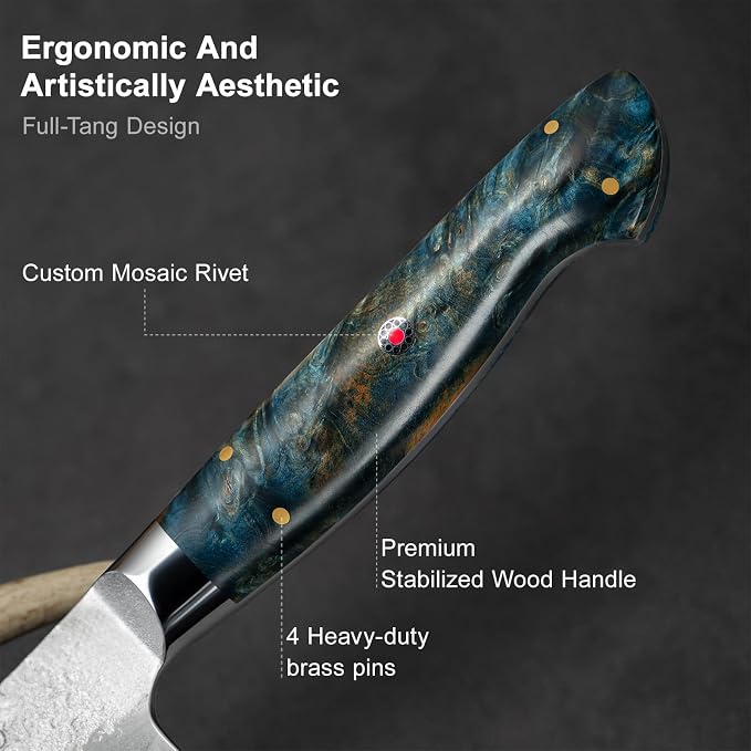 KAWAHIRO Japanese Chef Knife with SG2 Powder Steel, 8.27 inch Professional Gyuto Knife, Hand Forged Kitchen Knife with Premium Stabilized Wood Handle and Wood Gift Box