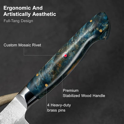 KAWAHIRO Japanese Chef Knife with SG2 Powder Steel, 8.27 inch Professional Gyuto Knife, Hand Forged Kitchen Knife with Premium Stabilized Wood Handle and Wood Gift Box