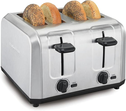 Hamilton Beach 4 Slice Toaster with Extra Wide Slots for Bagels, Shade Selector, Toast Boost, Slide-Out Crumb Tray, Auto-Shutoff and Cancel Button, Brushed Stainless Steel (24910G)