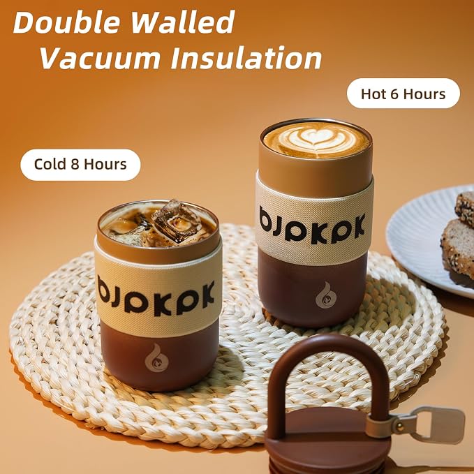 BJPKPK 10oz Insulated Stainless Steel Loop Tumbler With Lid And Handle Travel Coffee Mug Thermal Cup,Latte