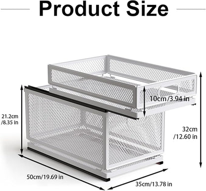 Pull Out Cabinet Organizer, Slide Out Drawers Fixed with Adhesive Nano Film, Pantry Shelves Sliding Drawer Storage Organization for Kitchen (Double Layer 19.7 * 13.8 * 12.6inch/50 * 35 * 32cm)