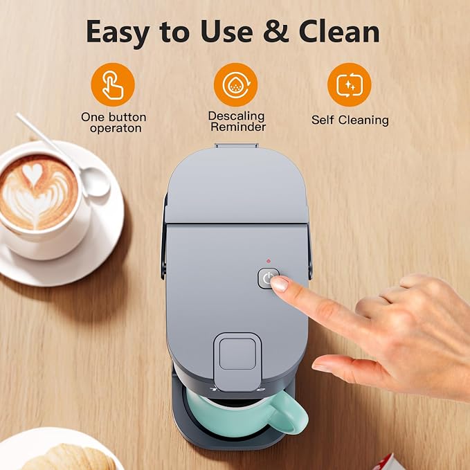 Tastyle K302 Single Serve One Cup Coffee Maker, for K Cups and Grounds, Mini Coffee Maker with Portable Handle, 6 to 12 Oz Brew Size, for Travel, Camping, Office, RV and Dorm, 120V, Cool Gray