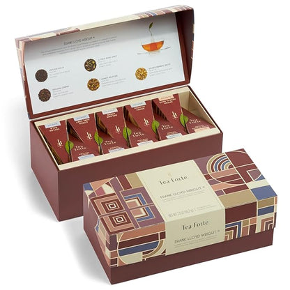 Tea Forte Premium Presentation Box Gift Set Sampler, 20 Count, Assorted Blends Individually Wrapped Handcrafted Pyramid Infuser Bags, Frank Lloyd Wright