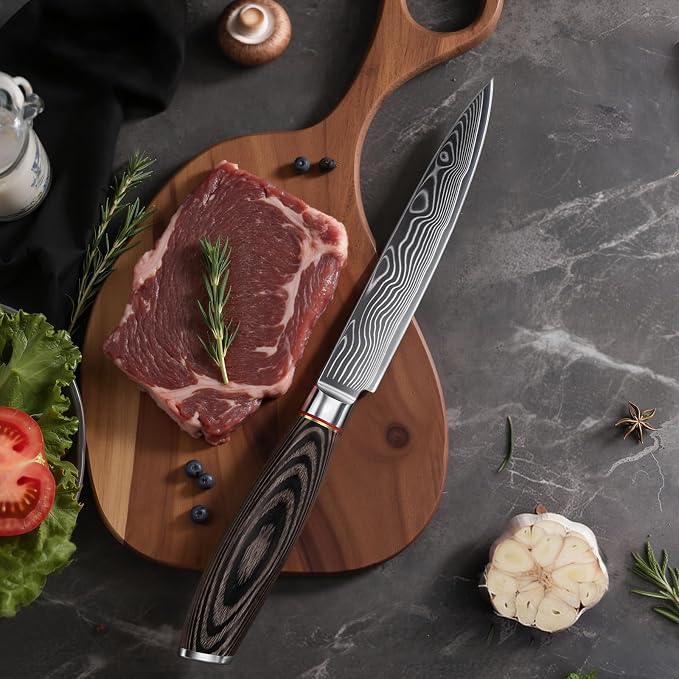 1 PCS Damascus Knife Set – 67-Layer High-Carbon Steel, Pro Chef/Slicing/Utility/Paring Knives & Cleaver, Rosewood Handle, for Home/Pro Chefs