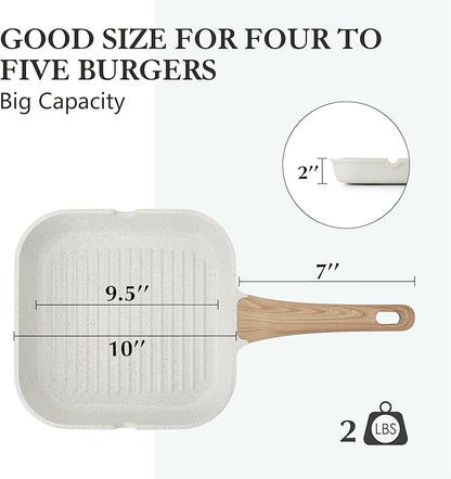 SENSARTE Nonstick Ceramic Grill Pan for Stove Tops, Versatile Square Grilling Pan with Pour Spouts, Durable Grill Skillet for All Stoves (Gas, Electric, Induction) Non-toxic PTFE/PFAS/PFOA Free