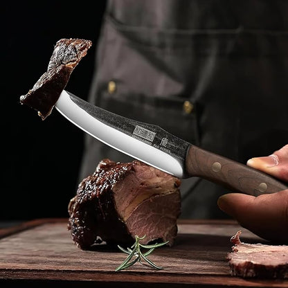 HOSHANHO Steak Knives Set of 6, Ultra Sharp 4.5 Inch Non Serrated Steak Knife Set, Hand Forged High Carbon Steel Dinner Steak Knives with Full Tang Wood Handle