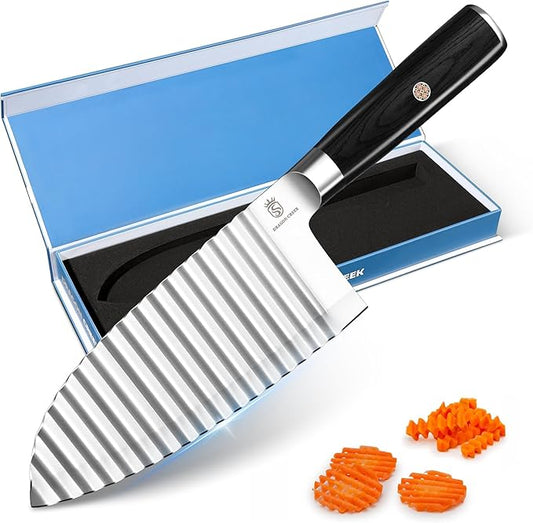 Dragon Creek Crinkle Cutter Knife - Wavy Chopper Potatoes Crinkle Fry Cutter for Vegetable Fruits Fun Carrot Chip Slicer Christmas Thanksgiving Gift Idea Stainless Steel