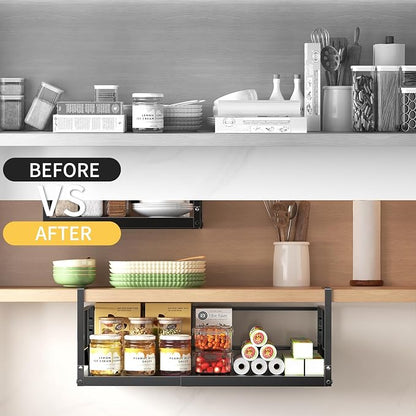 Under Shelf Storage Basket Organizer – Adjustable Hanging Holder with Knob Lock by prueBox, Heavy Duty Metal Panel for Pantry, Kitchen, Office, Closet (1 Pack)