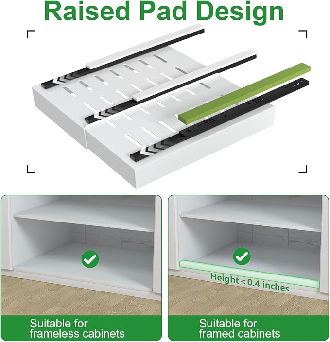 PAKETA 2 Pack Expandable Pull Out Cabinet Organizer, 21'' Deep Pull Out Drawers for Cabinets, Upgrade 3 Slide Rails Sliding Drawers for Cabinets with Adhesive Nano Film (White, 21"D X 12-20"W)