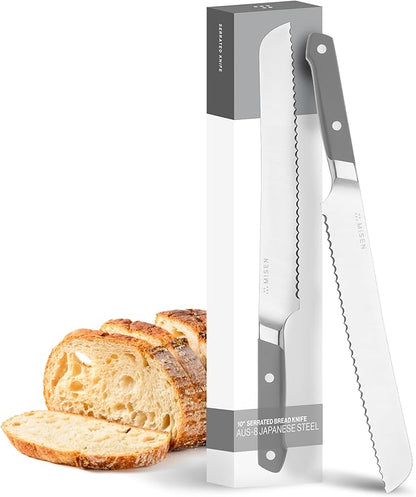 Misen Serrated Bread Knife - High-Carbon Japanese AUS8 Steel - Perfect for Soft Foods, Bread, Pastries, and Fruits - Verstatile Slicer, Razor-Sharp Edge, Durable Blade, Ergonomic Handle - 10", Gray