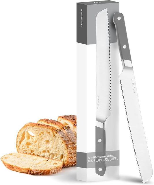 Misen Serrated Bread Knife - High-Carbon Japanese AUS8 Steel - Perfect for Soft Foods, Bread, Pastries, and Fruits - Verstatile Slicer, Razor-Sharp Edge, Durable Blade, Ergonomic Handle - 10", Gray