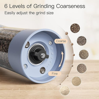 Ultrean Electric Salt and Pepper Grinder Set, USB-C Rechargeable, Salt and Pepper Shakers Spice Mill with 6 Adjustable Coarseness LED Light Larger Capacity, Kitchen Gadget, Gift for Women Mom, Blue