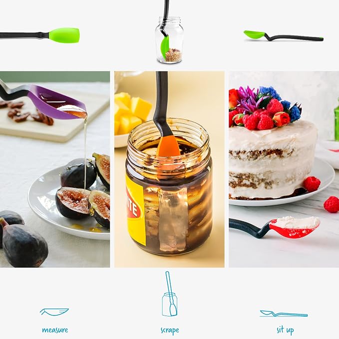 Dreamfarm Mini Supoon Non-Stick Sit-Up Silicone Scraping Cooking Spoon, Jar Scraper Measures 5ml Tsp - 8" Green