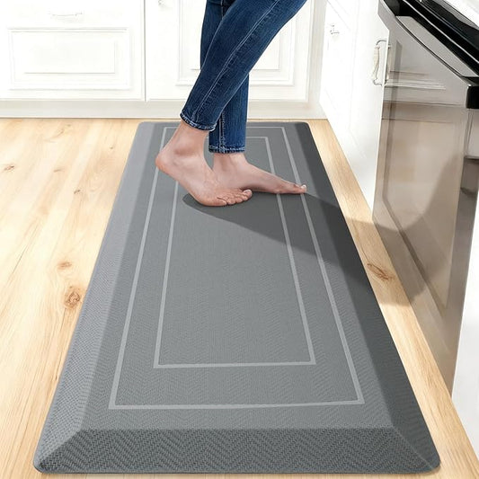 UKISS 9/10"" Extra Thick Cushioned Anti Fatigue Kitchen Mat, Waterproof High Density Foam Standing Desk Mat, Non-Slip Ergonomic Comfort Mat for Kitchen, Office,Workstation Black (Grey, 20" X 48")