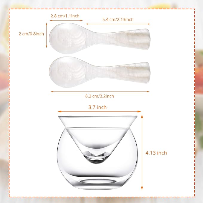 Glass Caviar Serving Set with 2 Pcs Mother of Pearl Spoons 3.2 Inch Caviar Dish Chiller Server Set with Ice Holder for Egg, Ice Cream, Coffee, Restaurant Serving