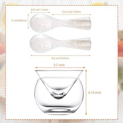 Glass Caviar Serving Set with 2 Pcs Mother of Pearl Spoons 3.2 Inch Caviar Dish Chiller Server Set with Ice Holder for Egg, Ice Cream, Coffee, Restaurant Serving
