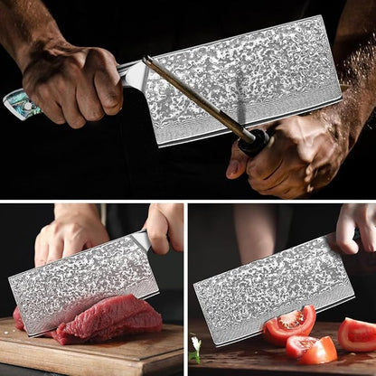 KEENZO Chinese kitchen Knife 7.5 inch,Razor Sharp Professional Chef knife, Japanese Hand Forged 67 Layers Damascus Steel Cooking Knife, Ergonomic Abalone Shell Handle Cooking Knife with gift box