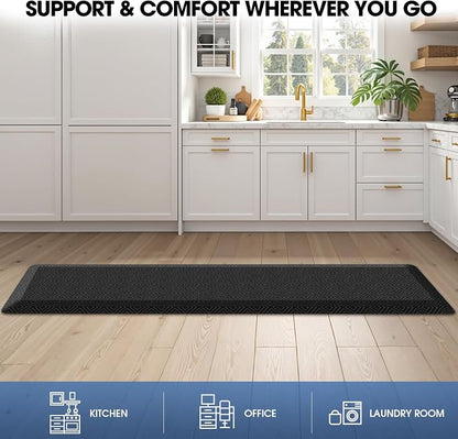 Mattitude 4/5 Inch Thick Kitchen Mat Cushioned Anti-Fatigue Floor Mat Water Resistant Non-Slip Mats and Rugs Standing and Comfort Desk Mats for House Sink Office Laundry (Black, 17.3"x60")
