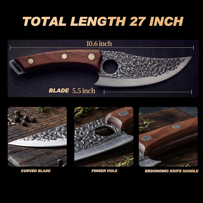 Viking Knife, Butcher Knife Set Hand Forged Boning Knives, Japanese Serbian Chef knives Kitchen Chopping for Meat Cutting Chefs Cleaver Camping Cooking, BBQ, Gifts for Men