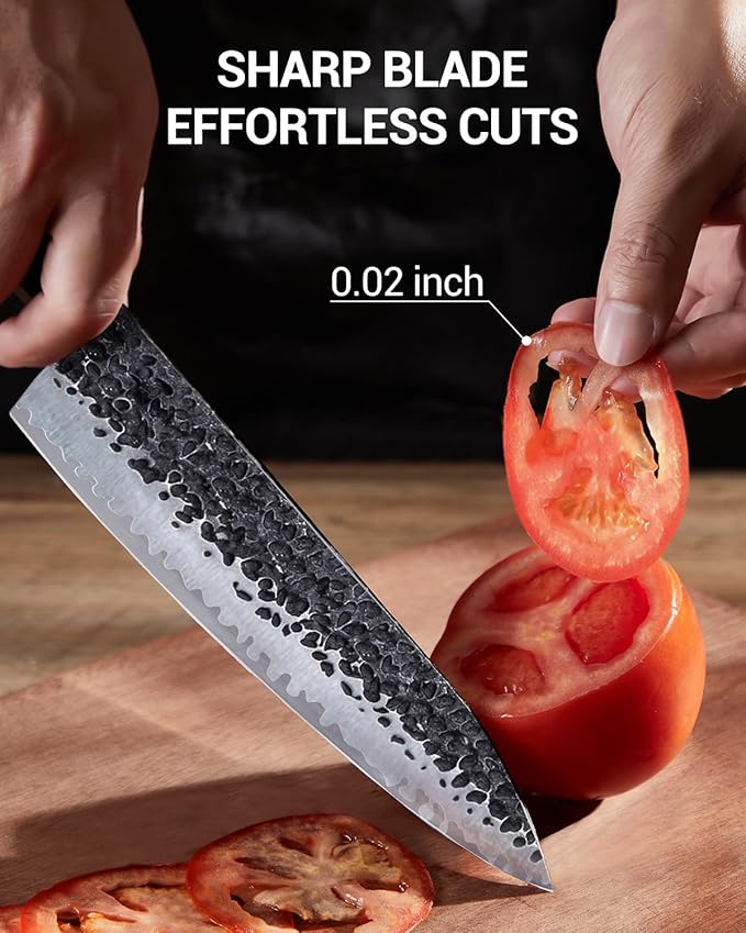 FAMCÜTE 8 Inch Japanese Knife, Hand Forged 5 Layers High Carbon 9CR18MOV Steel Rosewood Handle Chef Knife, Ultra Sharp Durable Professional Kitchen Knife, A Thoughtful Father Day Gifts for Men
