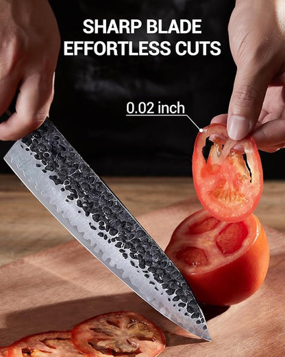 FAMCÜTE 8 Inch Japanese Knife, Hand Forged 5 Layers High Carbon 9CR18MOV Steel Rosewood Handle Chef Knife, Ultra Sharp Durable Professional Kitchen Knife, A Thoughtful Father Day Gifts for Men